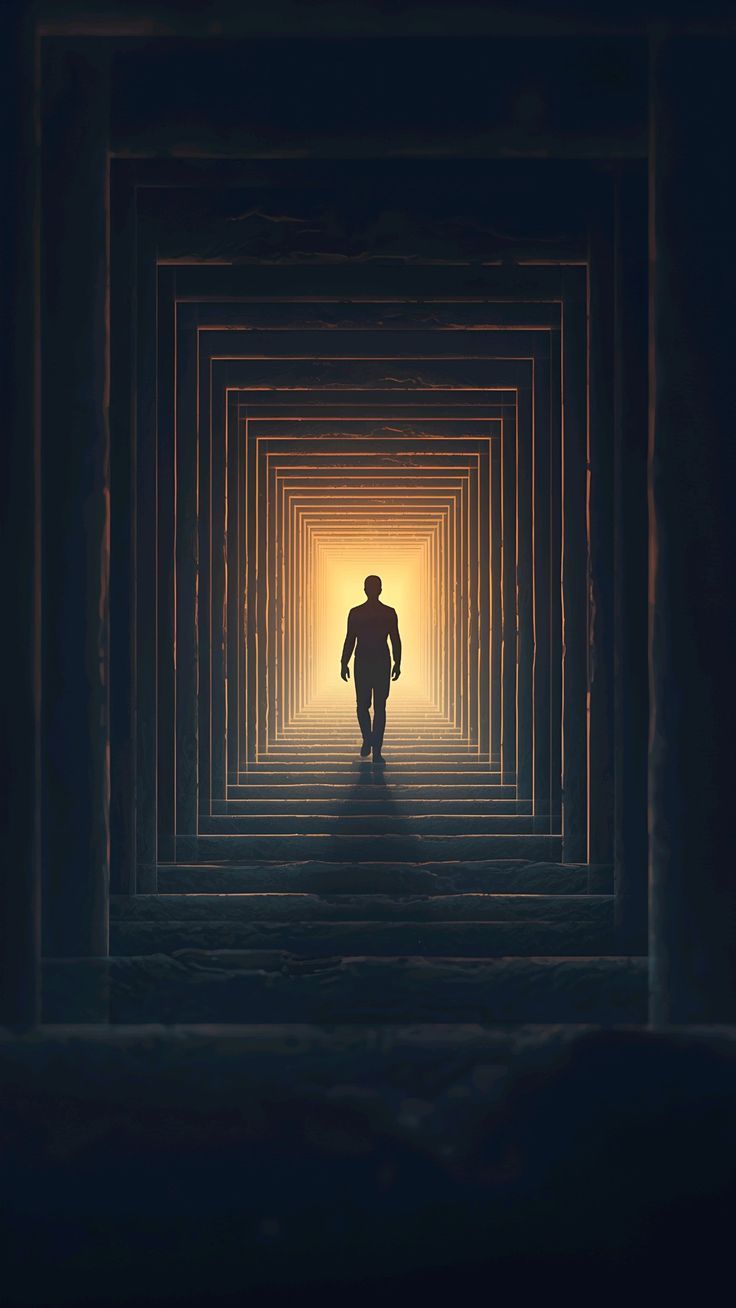 Silhouette dans un tunnel lumineux